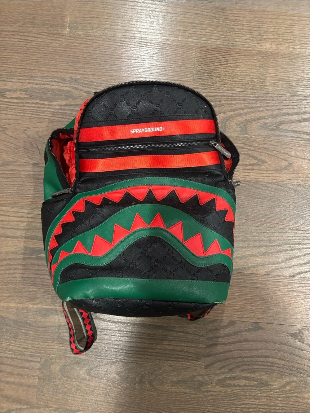Sprayground Black Green Red Shark Bite Mini Daypack
